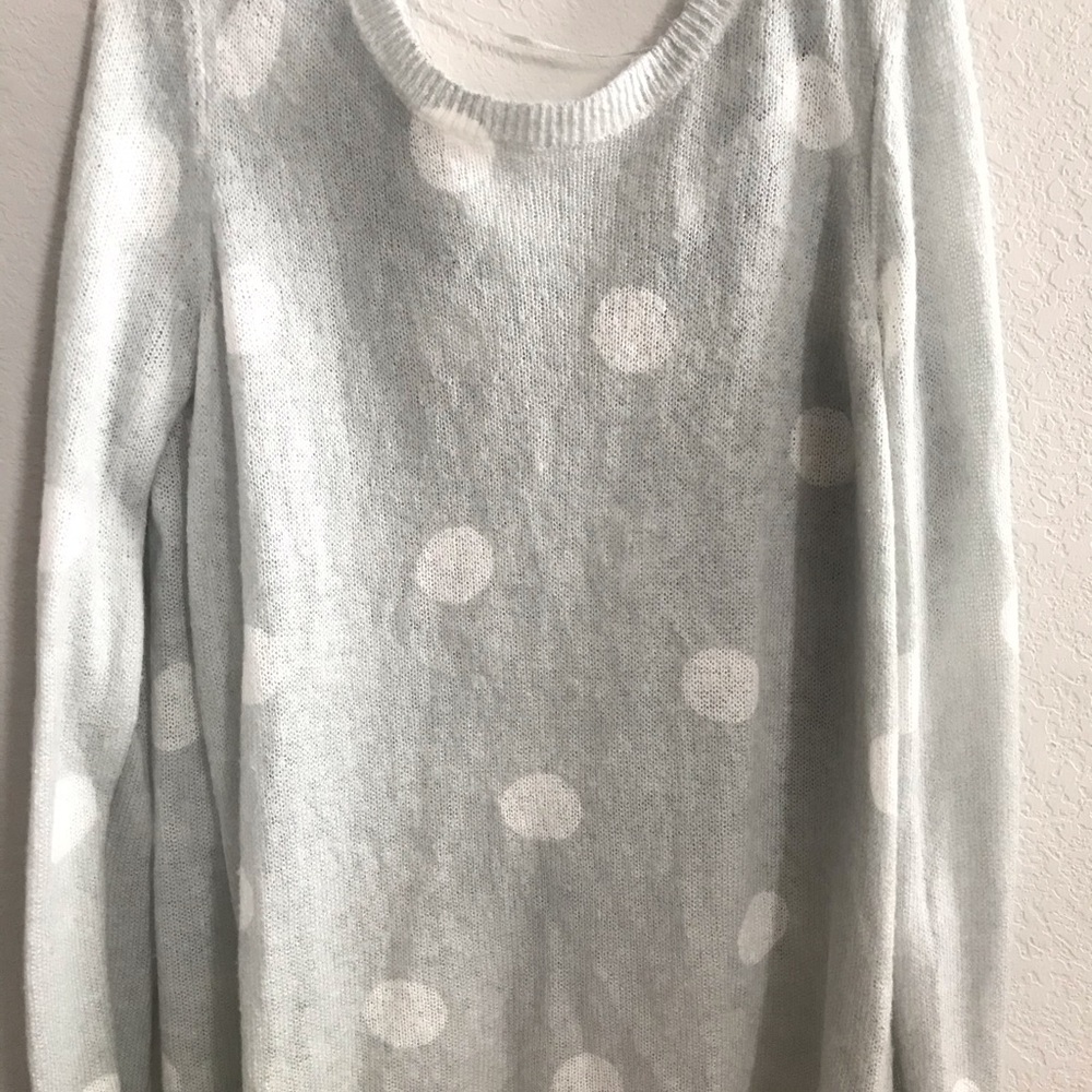 Lauren Conrad light sweater gray polka dot top